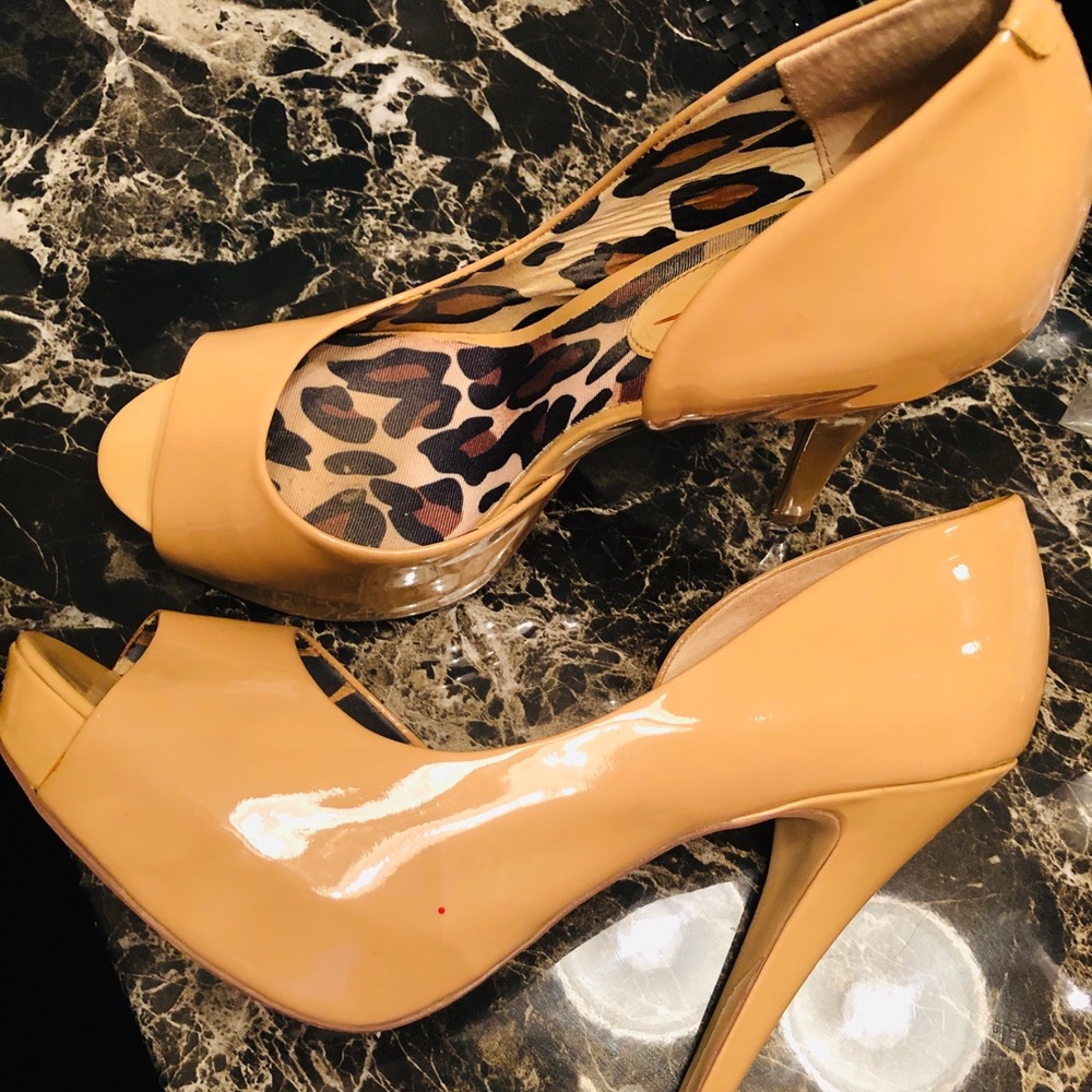 JESSICA SIMPSON Acadia Open Toe Cognac Heels 8.5M - Picture 2 of 4